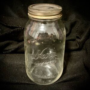 Vintage Kerr Self Sealing Mason Jar – Quart – Clear Glass – Rustic Decor